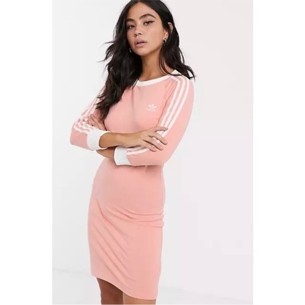 Adidas bodycon mini dress with 3/4 sleeves and 3 stripes